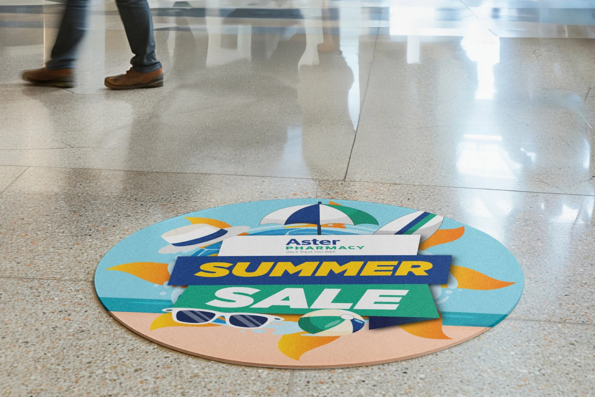 Summer Sale floor sticker applied to a store floor
