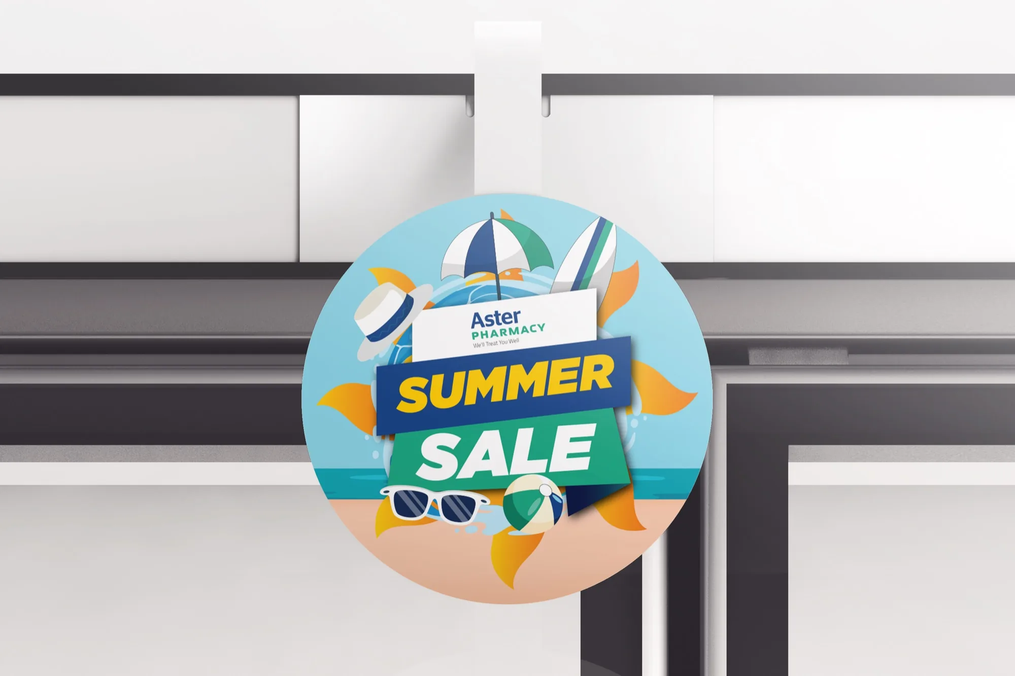 Summer Sale shelf wobbler on a store shelf edge